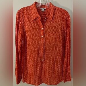 Dalia Women’s Burnt Orange Printed Popover Rayon Blouse, 3/4 Button Up; Size 8